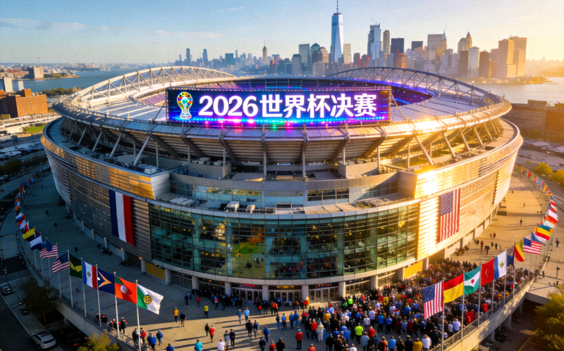 纽约大都会体育场外部全景图，2026世界杯决赛举办场地